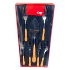 Abert Servizio 7 Posate Per Dolce Sinuosa Arancio Bianco Manico In Abs
