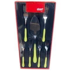 Abert Servizio 7 Posate Per Dolce Sinuosa Verde Bianco Manico In Abs