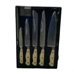 Abert Set Pz.5 Coltelli Da Cucina Cucinart Manico Bianco C/vetrina