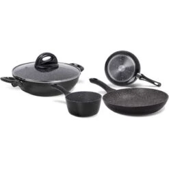 AETERNUM SET 5 PEZZI BATTERIA STONE IN BLACK ANTIADERENTI IN ALLUMINIO