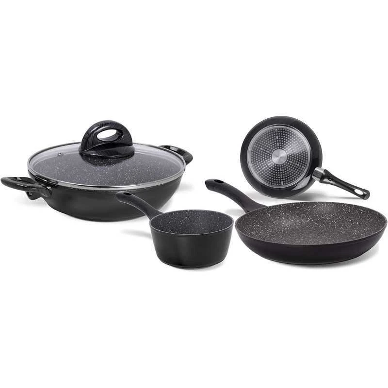 AETERNUM SET 5 PEZZI BATTERIA STONE IN BLACK ANTIADERENTI IN ALLUMINIO 1 AETERNUM SET 5 PEZZI BATTERIA STONE IN BLACK ANTIADERENTI IN ALLUMINIO