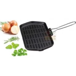 Bistecchiera Rettangolare Eva In Ghisa Smaltata Cm. 21 X 35 Con Manico Ripiegabile