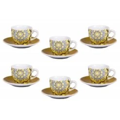 CASA CON TE SET 6 TAZZE CAFFE CON PIATTINO SOLE GIALLO CC. 90