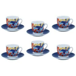 CASA CON TE SET 6 TAZZINE DA CAFFE MULTICOLOR PORCELLANA CON PIATTINO CC. 90