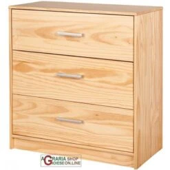 CASSETTIERA CON 3 CASSETTI IN PINO MASSELLO COLORE LEGNO NATURALE Cm. 70x35x71H