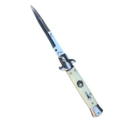 COLTELLO A SCATTO LAMA INOX CON MANICO BIANCO CM. 22
