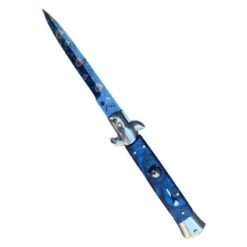 COLTELLO A SCATTO LAMA INOX CON MANICO BLU PERLA CM. 22