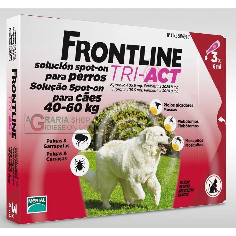 FRONTLINE ANTIPARASSITARIO PULCI ZECCHE TRI-ACT 40 - 60 KG. 1 FRONTLINE ANTIPARASSITARIO PULCI ZECCHE TRI-ACT 40 - 60 KG.