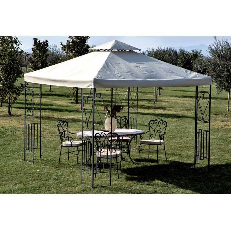 GAZEBO IN METALLO Mt.3x3 DECORATO COLORE ECRU