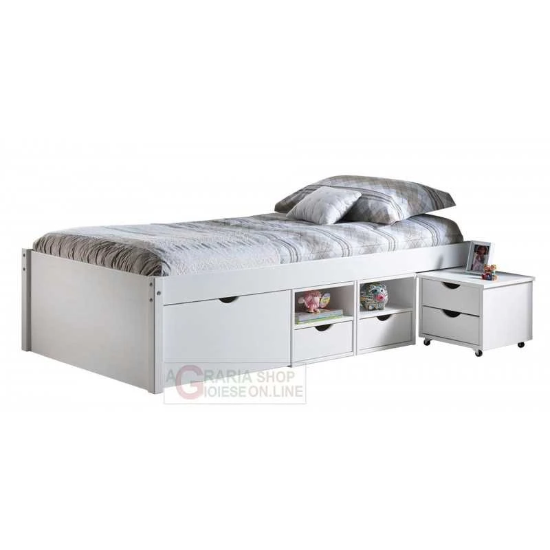 LETTO CON VANI CONTENITORE E COMODINO CON RUOTE INCLUSO DIM. 96x209x47,5H 1 LETTO CON VANI CONTENITORE E COMODINO CON RUOTE INCLUSO DIM. 96x209x47,5H