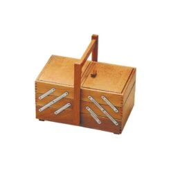 PANETTA CESTINO PORTA CUCITO A SCALETTA IN LEGNO A 3 LIVELLI E 7 SCOMPARTI CM. 24x20x29