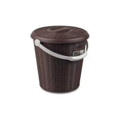 Stefanplast Pattumiera In Finitura Midollino Elegance Con Coperchio Moka Lt. 10