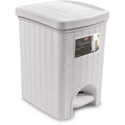 Stefanplast Pattumiera In Finitura Midollino Elegance Con Pedaliera Bianca Lt. 20