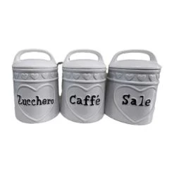 SET BARATTOLI SALE- ZUCC-CAFFE GRIGIO TAPPO MANICO BIANCO 11X11X15.5