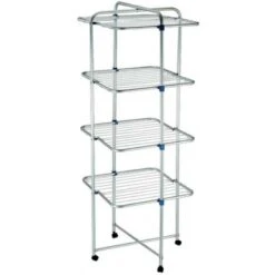 STENDIBIANCHERIA A TORRE CON 4 RIPIANI IN ALLUMINIO E RUOTE 25 Metri Di Bucato