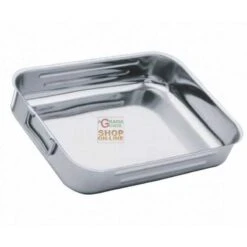 TEGLIA RETTANGOLARE CON MANIGLIE RIVETTATE IN ACCIAIO INOX CM. 30X22X7,5 H.